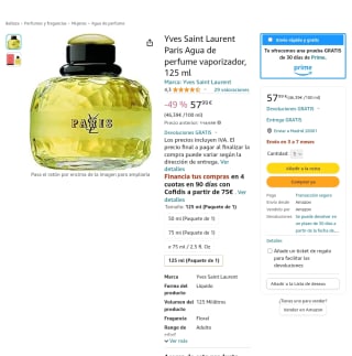 Yves Saint Laurent Paris 125ml por 57,99€