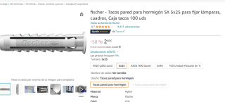 100 unidades de taco pared fischer por 2.68€