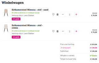 2+2 gratis op Eetkamerstoel Mimosa bij Leen Bakker