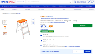 Banco/Escada de Alumínio da BTF com 3 degraus (suporta 120kg) - R$ 79,11