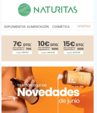 3 Cupones desde Naturitas de hasta -15€.