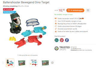 Ballenshooter Bewegend Dino Target voor €10 bij Lobbes