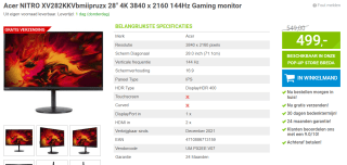 Acer Nitro XV2 Gamemonitor voor €499 bij Megekko