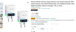 2-pack Meross Smart Wi-Fi Matter Plug voor €22,28 bij Amazon NL