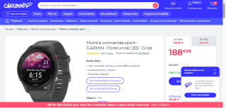 Montre connectée sport Garmin Forerunner 255 à 188,98€