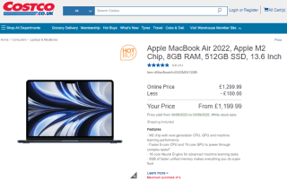 Shop an Apple MacBook Air 2022 M2 chip from Costco for £1,199