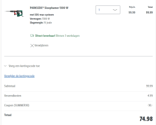 PARKSIDE Sloophamer 1300 W - voor €69,99 dmv code in de Lidl webshop