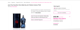 Jean Paul Gaultier Ultra Male Eau de Toilette Intense, 75ml - £35.70