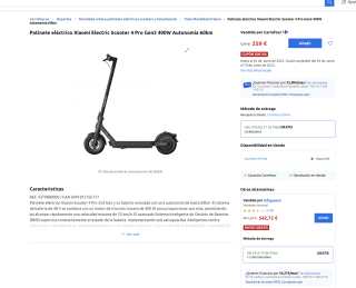 Patinete eléctrico Xiaomi Electric Scooter 4 Pro Gen2 400W Autonomía 60km por solo 259€