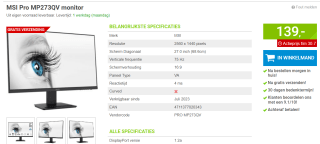 MSI PRO MP273QV computer monitor voor €139 bij Megekko