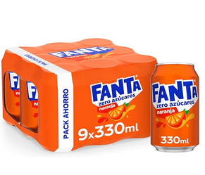 Fanta Naranja Zero Azúcares pack de 9 por 5,74€