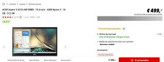 Acer Aspire 3 (A315-44P-R8B9) Zilver voor €499 bij de MediaMarkt