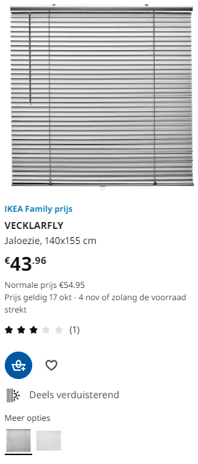 20% IKEA Family korting op alle jaloezieën en rol-, plissé-, en vouwgordijnen
