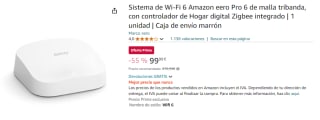 Sistema de Wi-Fi 6 Amazon eero Pro 6 de malla tribanda, con controlador de Hogar digital Zigbee integrado por 99.9€