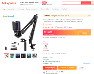 Microfone da Zealsound com RGB - R$ 108,73