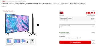 TV LED 50" Samsung TU50CU7175UXXC, UHD 4K, Smart TV por 328,84€