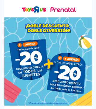 Hasta -20% de Descuento directo + 20% para próxima compra con ToysRus.