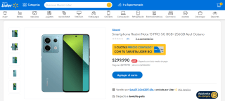 Smartphone Redmi Note 13 Pro 5G 8Gb+256Gb Azul Océano por $299.990