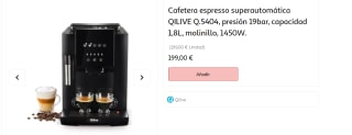 Maquina de Café spresso superautomática QILIVE Q.5404, presión 19bar, capacidad 1,8L, molinillo, 1450W por 199€