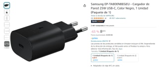 Samsung Cargador Pared 25W USB-C oficial por 8,60€