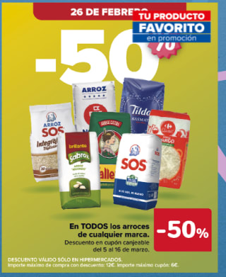 50% en todos los arroces en Carrefour y 3x2 en arroz largo