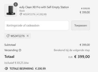 eufy Clean X8 Pro-robotstofzuiger met zelf-leegstation en dweilfunctie voor €399