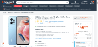 Smartphone Xiaomi Redmi Note 12 4G - 8Go de RAM, 128Go à 146,99€