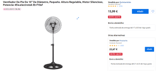 Ventilador De Pie De 10" Altura Regulable, Motor Silencioso, Potencia: 45w por 15,99€