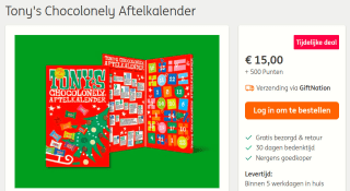 Tony's Chocolonely Aftelkalender voor €15 + 500 ING rentepunten