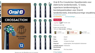 Oral-B Pro CrossAction Opzetborstels voor elektrische tandenborstels, 12 stuks voor €24,99 bij Amazon