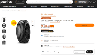 Pneu da Pirelli, modelo de Aro 16 Cinturato - R$ 630,44