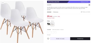 Pack 4 Silla de comedor de estilo moderno por 59,49€ (cuenta nueva por 47,49€)