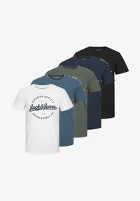 Jack & Jones 5 PACK - T-shirt print - black white navy voor €24,89 bij Zalando