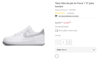Tenis Nike de Piel Air Force 1 '07 por $1,300 en Liverpool