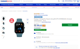 Smartwatch da Xiaomi, modelo Amazfit GTS Amoled - R$ 449,10