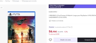 Final Fantasy VII Rebirth PS5 por 48.36€ - Precio exclusivo primera compra