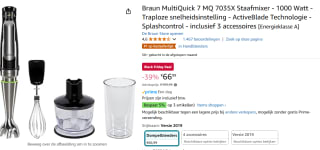 Braun MultiQuick 7 MQ 7035X Staafmixer - 1000 Watt voor €66,99 bij Amazon