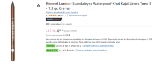 3 Unidades de Rimmel London Scandaleyes Waterproof Khol Kajal Liners Tono 3 - 1.3 gr, Crema por 9.08€