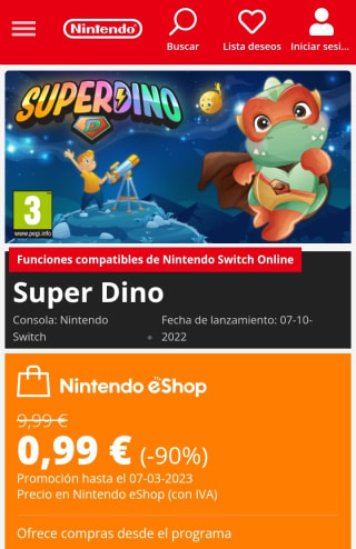 Super Dino Nintendo Switch por 0,99€.
