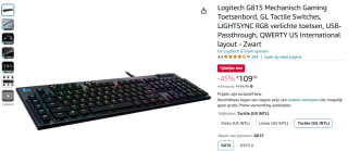 Logitech G815 Lightsync RGB Gaming Toetsenbord voor €109,99 bij Amazon