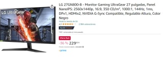Monitor Gaming UltraGear 27" LG 27GN800-B por 229€