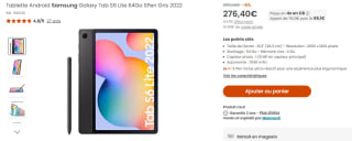 Tablette Android SAMSUNG Galaxy Tab S6 Lite 64Go SPen Gris 2022 à 276,40€