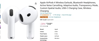Apple AirPods 4 draadloze oortjes, Bluetooth-koptelefoon, actieve ruisonderdrukking voor €144 bij Amazon