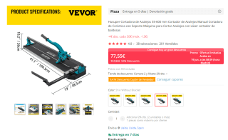 Husuper Cortadora de Azulejos 35-600 mm (vevor) por 69,55€