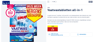 2 Dozen UNA Vaatwastabletten all-in-1 met 40 capsules voor € 6,50 bij de Aldi