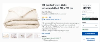 TXL Comfort Texels Wol 4-seizoenendekbed 240 x 220 cm voor €89,99 in de lidl webshop