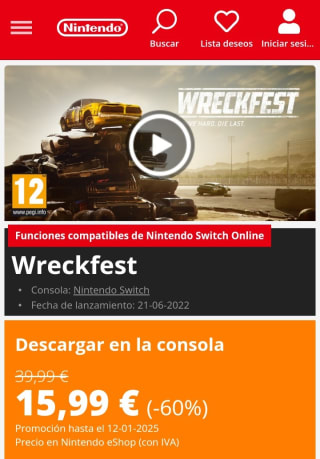 Wreckfest Nintendo Switch por 15,99€.