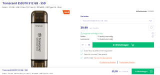 Transcend ESD310 Portable 512 GB externe SSD voor €39,99 bij Azerty
