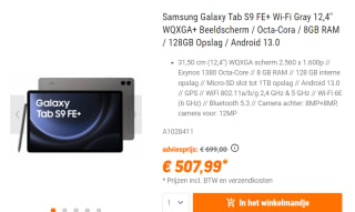 Samsung Galaxy Tab S9 FE+ 8GB 128GB Graphite voor €507,99 bij NBB