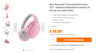 Razer Barracuda X Draadloze Gaming Headset, Roze voor €59 bij Nbb